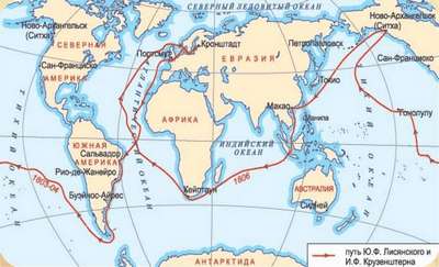 Иван Фёдорович Крузенштерн — краткая биография, первое кругосветное плавление и карта с маршрутом экспедиции