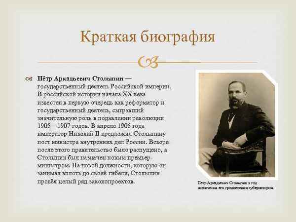 Самая краткая биография Столыпина