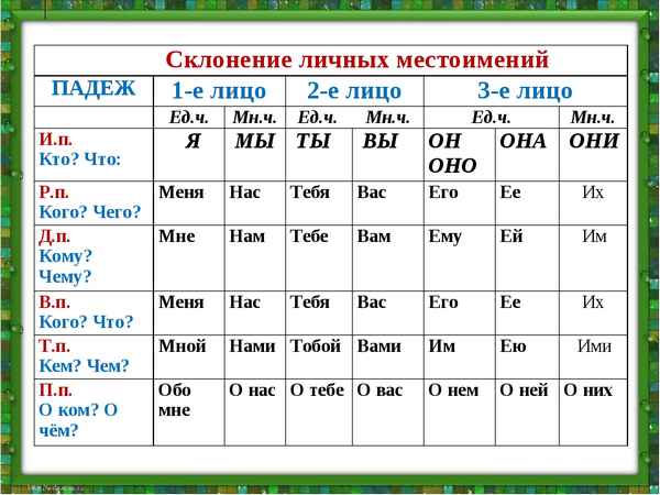 Местоимения 3 лица в русском языке, единственного и множественного числа