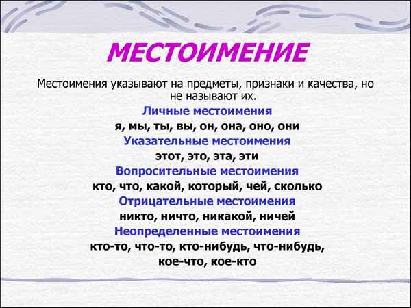 Какие бывают местоимения в русском языке