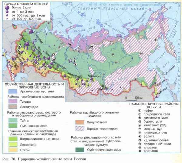 Природно-хозяйственные зоны России – хозяйственная детельность людей, карта