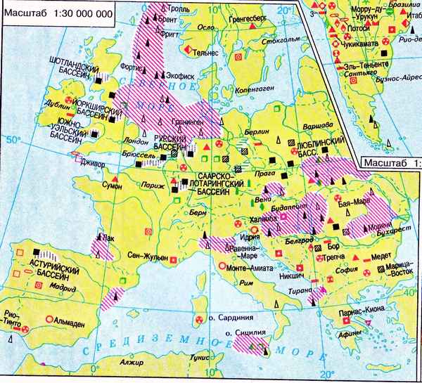 Минеральные ресурсы Зарубежной Европы – таблица, обеспеченности стран