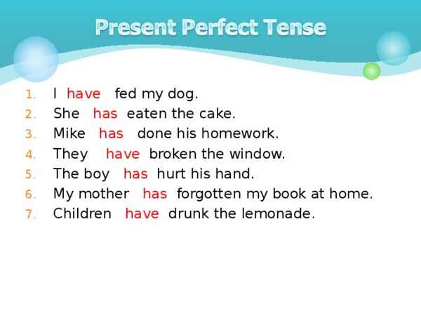 Примеры Present Perfect Tense – предложения на русском с переводом, их построение