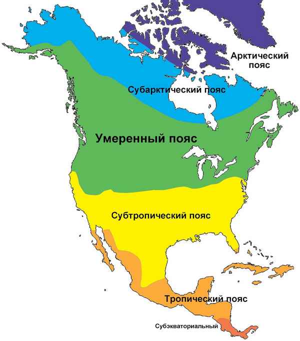 Климатические пояса Северной Америки – субтропический, области