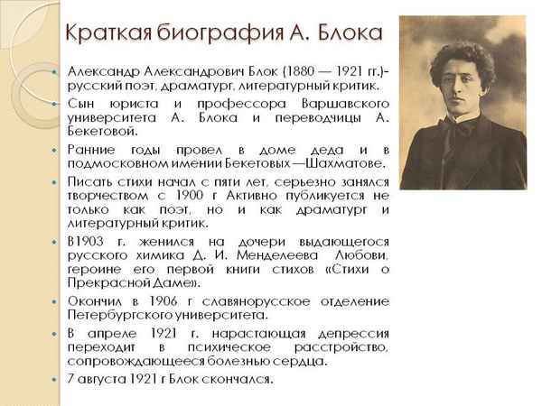 Краткая биография Блока, творчество для детей и интересные факты жизни Александра Александровича Блока