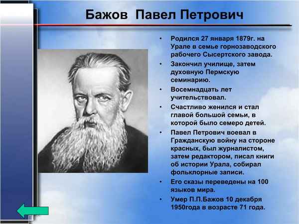 Краткая биография Бажова для детей и классов, интересное о Павле Петровиче
